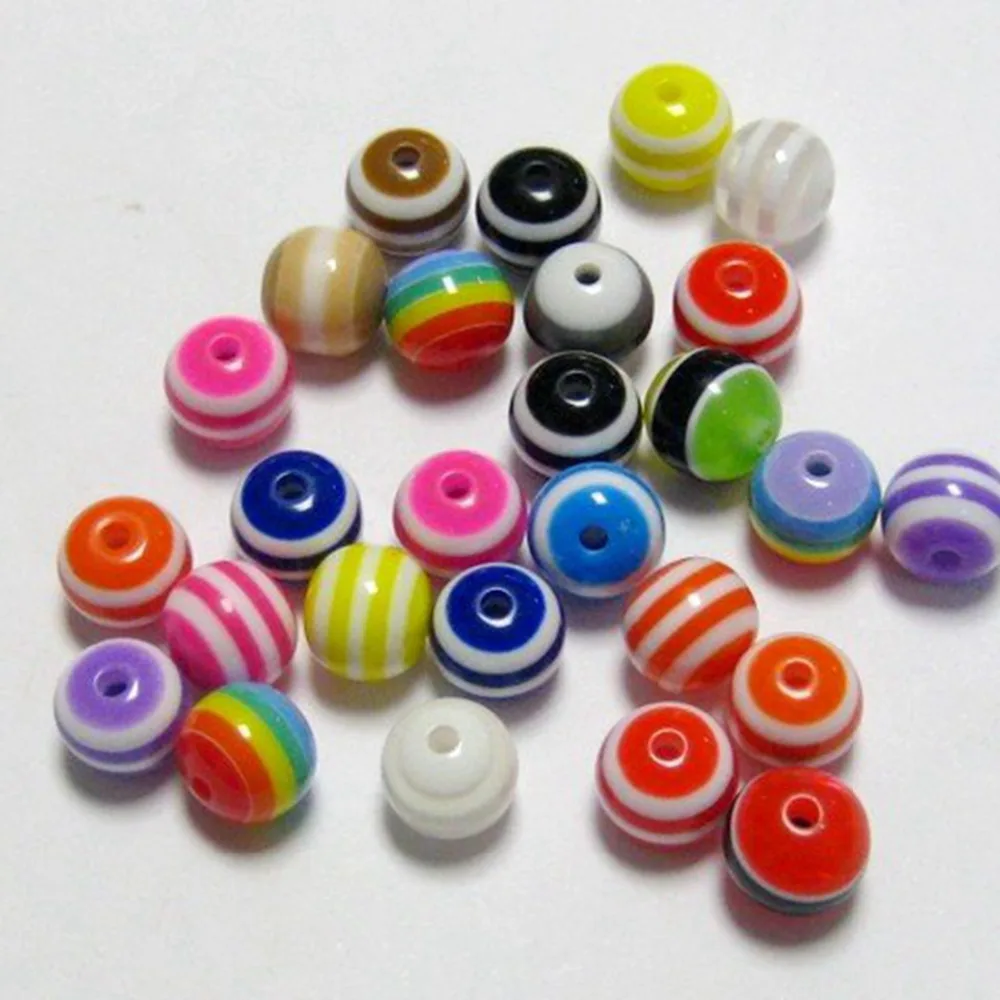

100 Mixed Colour Stripes Acrylic Round Beads 10mm