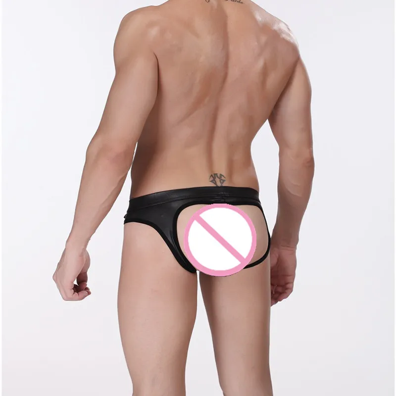 New Men's Faux Leather Bondage Briefs Underwear Sexy Jockstrap Wrapped Penis Pocket Open Butt Thongs Erotic Gay Male Lingerie