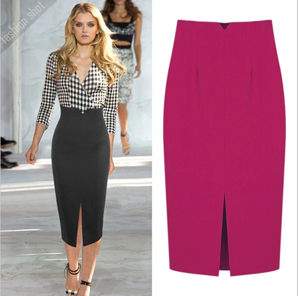 

2015 Spring Summer Women Plus Size XXS-6XL Black Pencil Skirt Ladies High Waist Bodycon Sexy Slit Black Office Work Midi Skirts