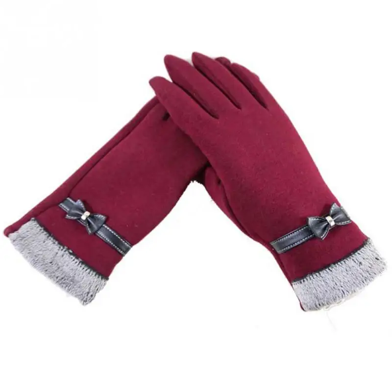Новинка, модные женские перчатки, перчатки осень-зима, милые теплые перчатки с бантиком, женские перчатки# H - Цвет: Бургундия