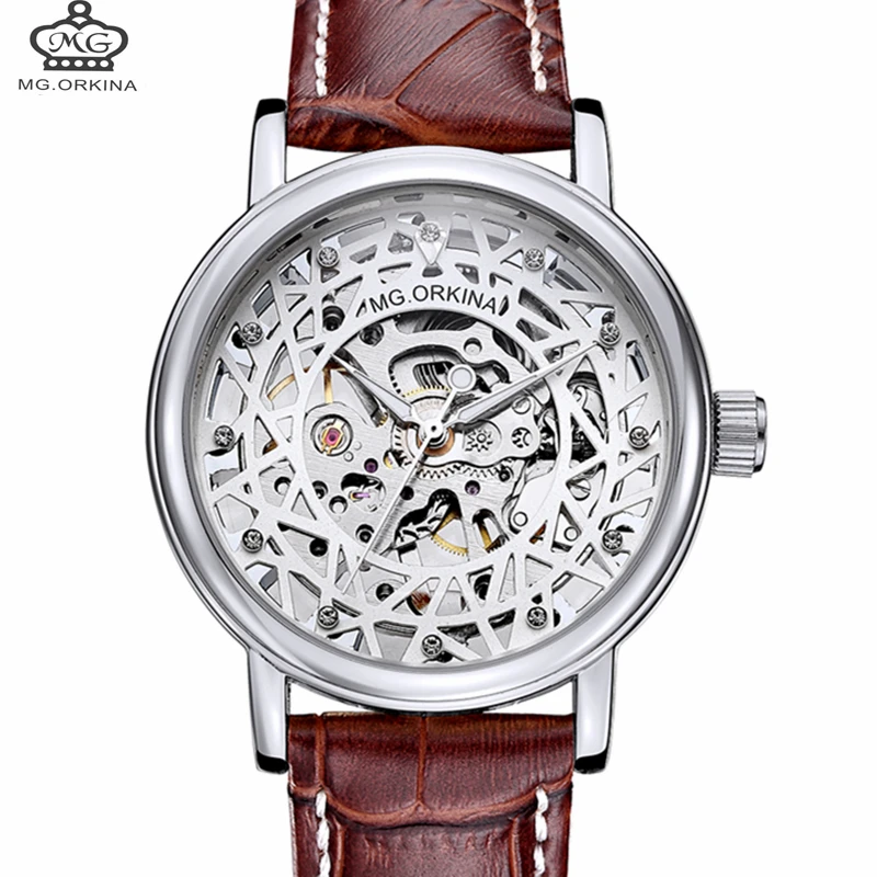 Бренд Orkina, женские механические часы с бриллиантами, женские наручные часы с ручным заводом, мода, серебристый циферблат, подарок для женщин
