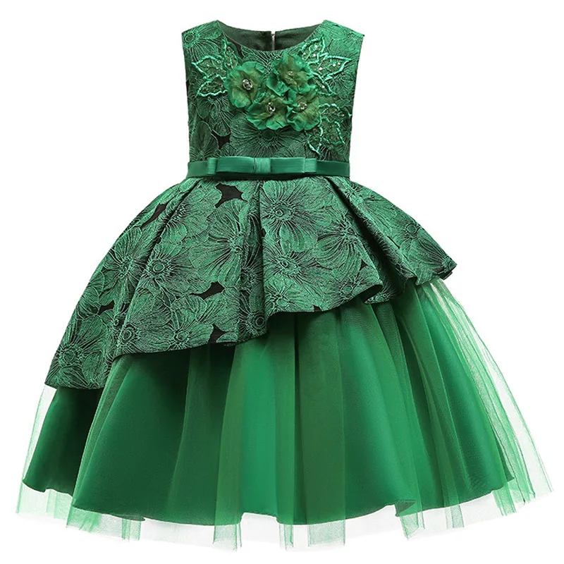 Летние детские праздничные платья для девочек, платье принцессы, детский Карнавальный костюм для девочек, пасхальное свадебное платье с цветочным рисунком для девочек - Цвет: Green