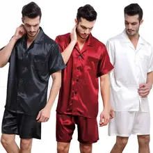 Mens Silk Satin Pajamas Pyjamas PJS  Short Set Sleepwear Loungewear S,M,L,XL,2XL,3XL,4XL Plus