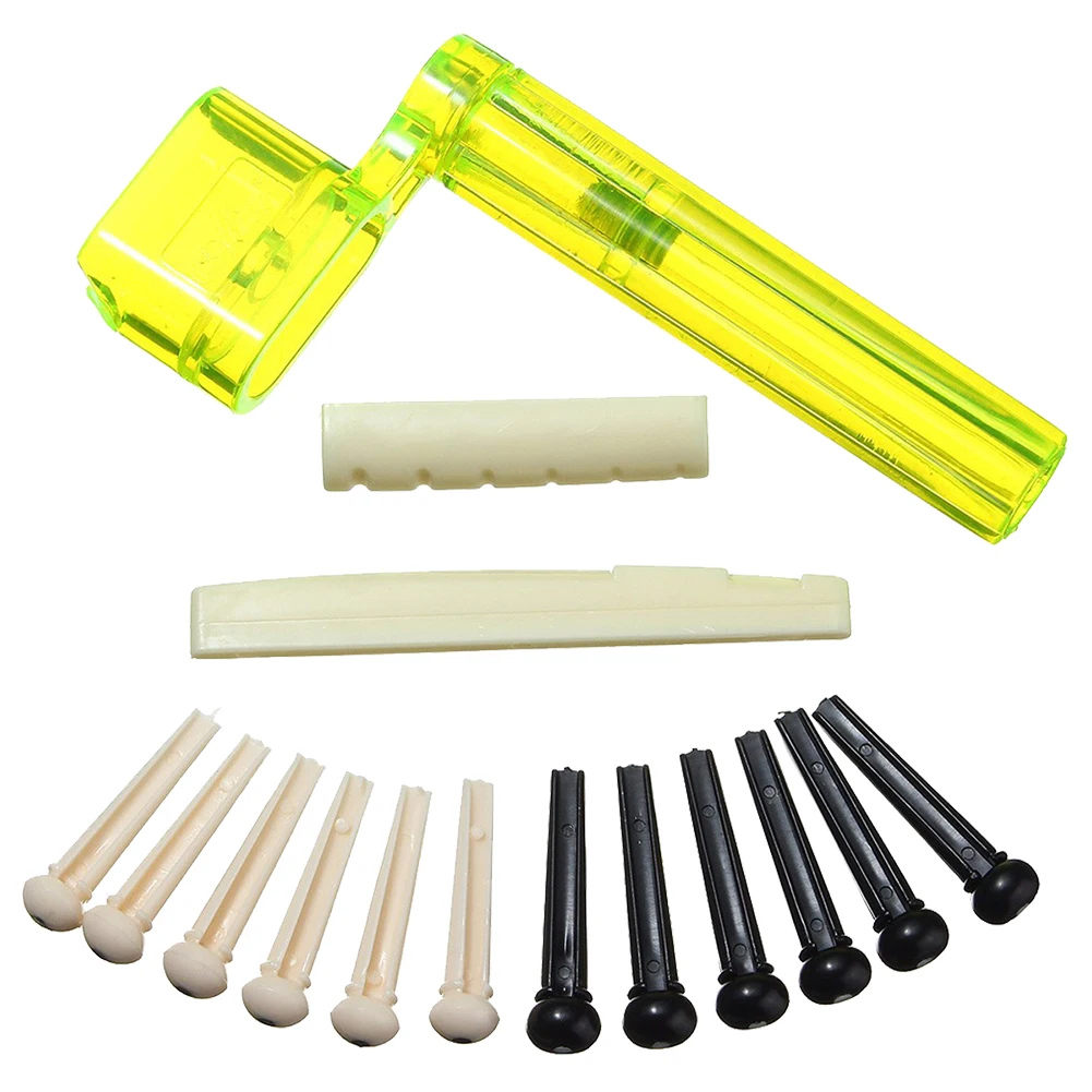 

5 PCS of (6 String Acoustic Guitar Nut Saddle Part + 2x String Winder +12x Bridge Pins Kit)