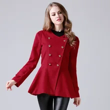 Весна и осень дикий красный Женская мода двубортный О-образным вырезом Тонкий шерстяной Женский Пальто JR1156