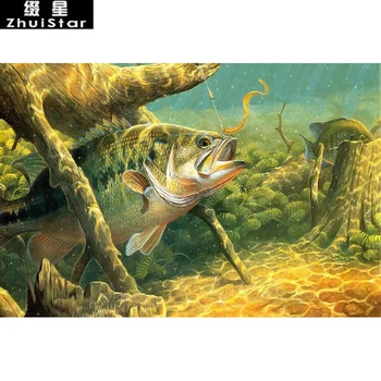 

5D DIY Diamond Painting Bass Fishing Lake Sunset Embroidery Full Square Diamond Cross Stitch Rhinestone Mosaic Painting decor