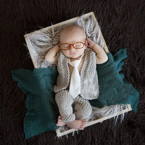 Реквизит для фотосъемки новорожденных вязаный детский костюм наряд вязаный жилет со штанами и галстук очки комплект из 4 предметов H184 - Цвет: grey