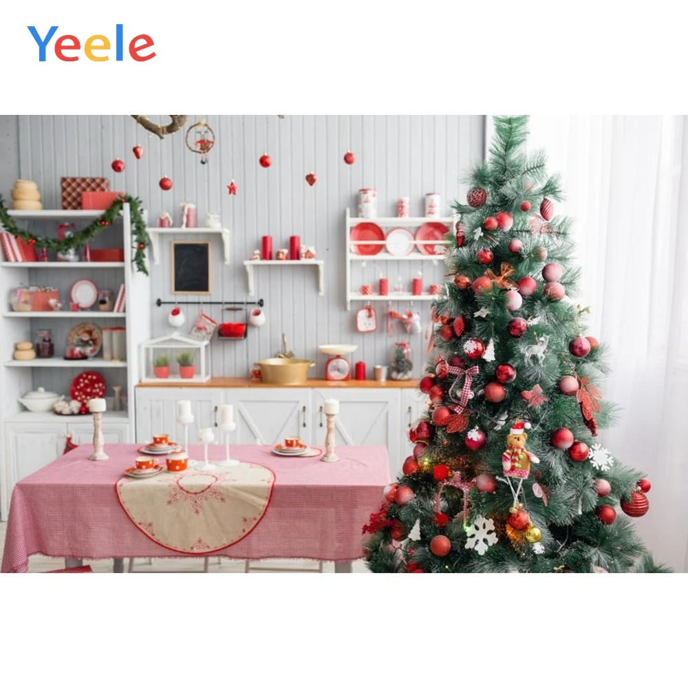 

Yeele Vinyl Christmas Photography Backdrops Tree Kitchen Table Baby Kids Gifts Indoor Photographic Background For Photo Studio