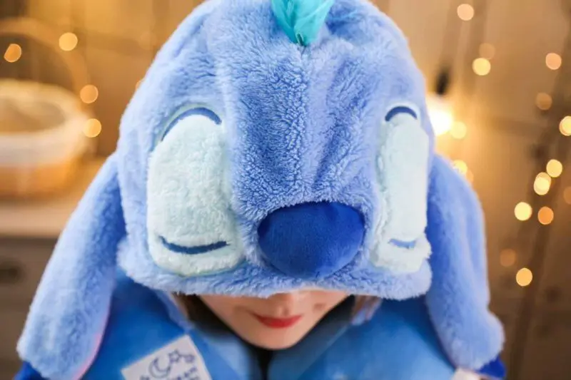 Disney Stitch plush doll car travel neck pillow hat u-shaped pillow office nap pillow portable aircraft sleep lady neck pillow