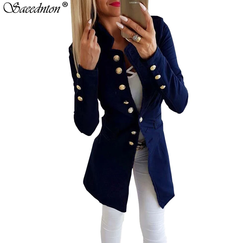

Women Casual Coat 2019 Autumn Female Europe Style Long Sleeve Single-breasted Slim Fit Suit Jacket Women Stand Collar Overcoat