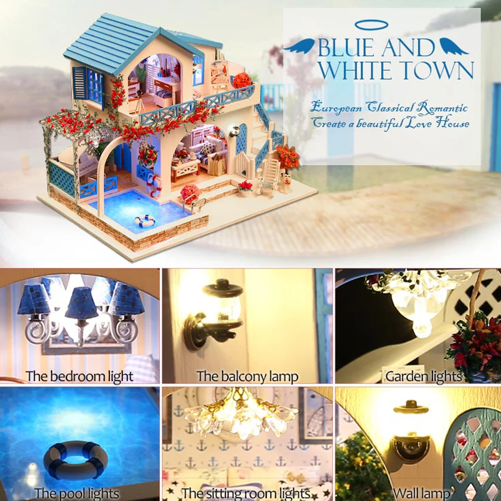 Blue and White Town DIY 3D Dollhouse