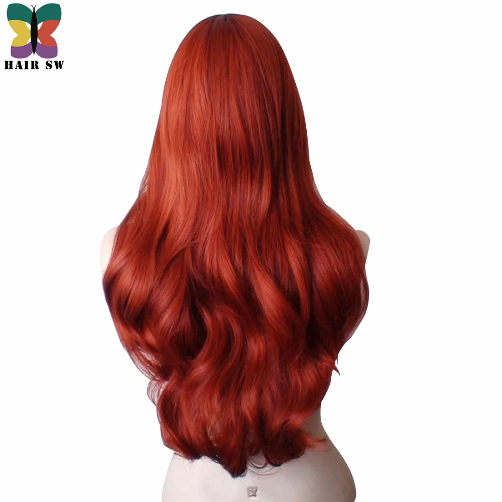 HAIR SW Peluca larga rizada de material sintético estilo Rabbit de cosplay, peluca color rojo cobre con grandes flequillos, peluca Drag Queen de fibra resistente al calor para Halloween HAIR SW Peluca larga rizada de material sintético estilo Rabbit de cosplay, peluca color rojo cobre con grandes flequillos, peluca Drag Queen de fibra resistente al calor para Halloween