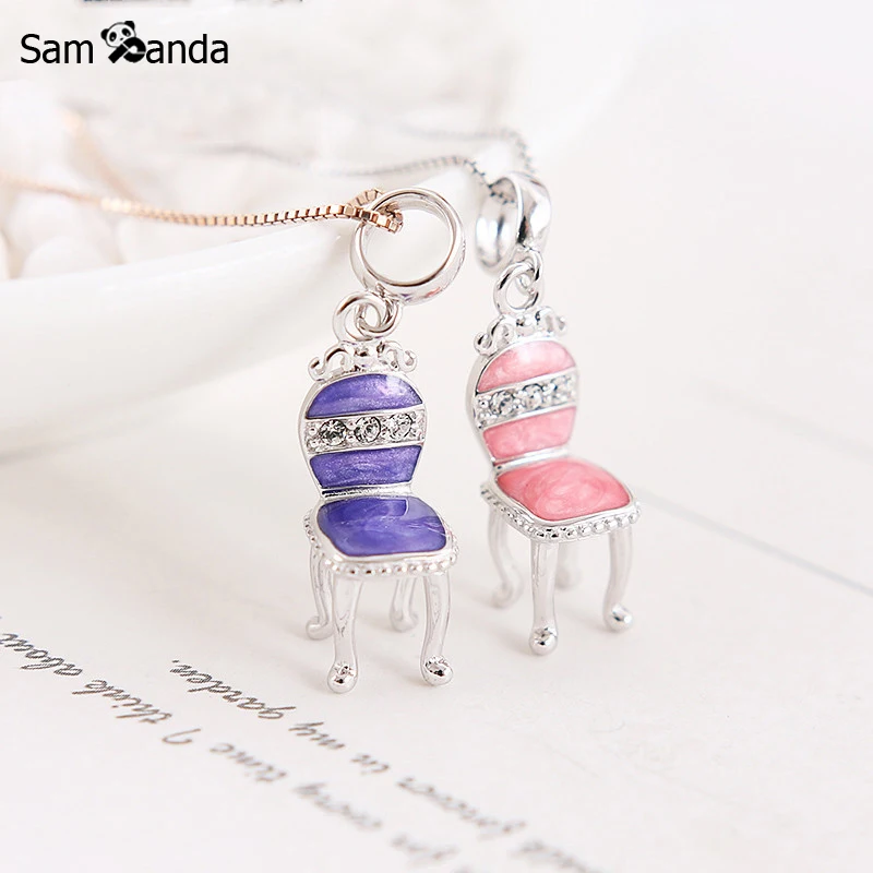 

100% 925 Sterling Silver Beads Charm Lady Princess Chair CZ Pendant Solid Charms Fit Pandora Bracelets DIY Women Jewelry Making