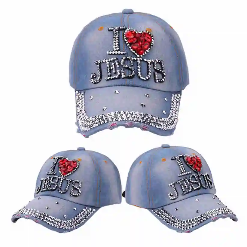 Snapback I LOVE JESUS Стразы с заклепками джинсовые бейсболки для женщин и мужчин хип-хоп шляпа 80503 Прямая поставка