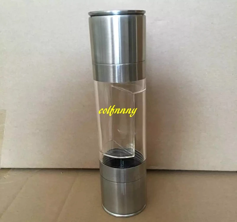 20pcs/lot 55*220mm Stainless Steel Manual Salt Pepper Mill Grinder 2 in 1 Portable Kitchen Mill Muller Tool