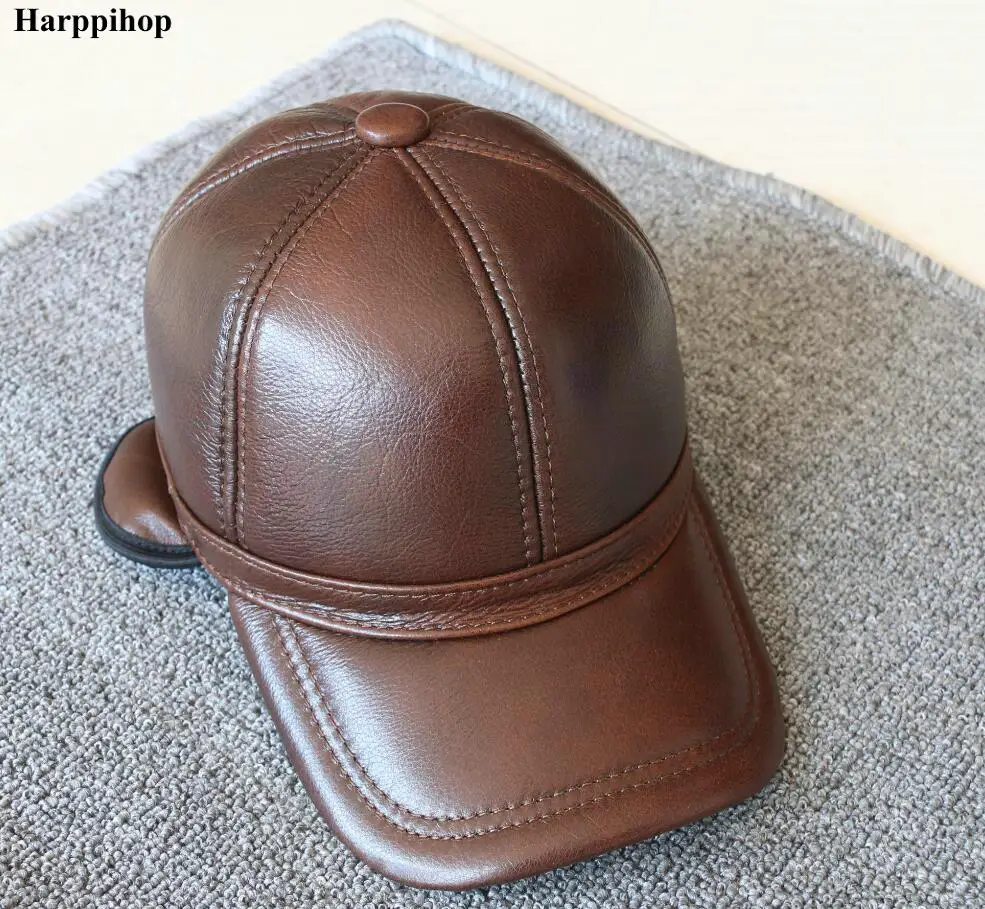 Günstige Echtes leder männer baseball kappe hut hohe qualität männer echte leder erwachsene feste einstellbare hüte caps