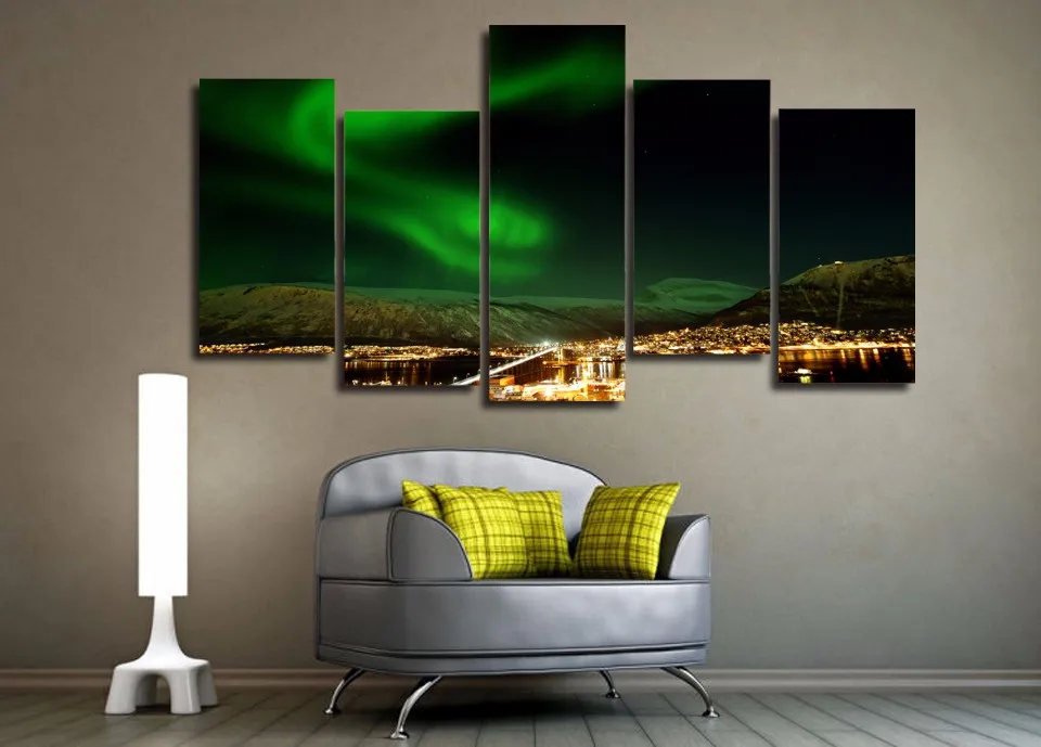 HD Печатный Norway Северное освещение пейзаж живопись на холсте украшение комнаты печать плакат картина холст /NY-6339