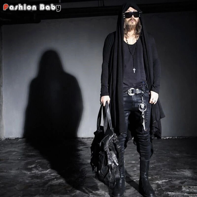 Mens Yuppie Long Hooded Cardigan 2016 Spring Autumn Punk Gothic Loose Casual Outwear Coat British Style