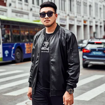 

Brand Men's Large SizeXL-4XL 5XL 6XL Black Jacket Autumn Loose Casual Leather Trend Jacket for 130kg Men's Jacket