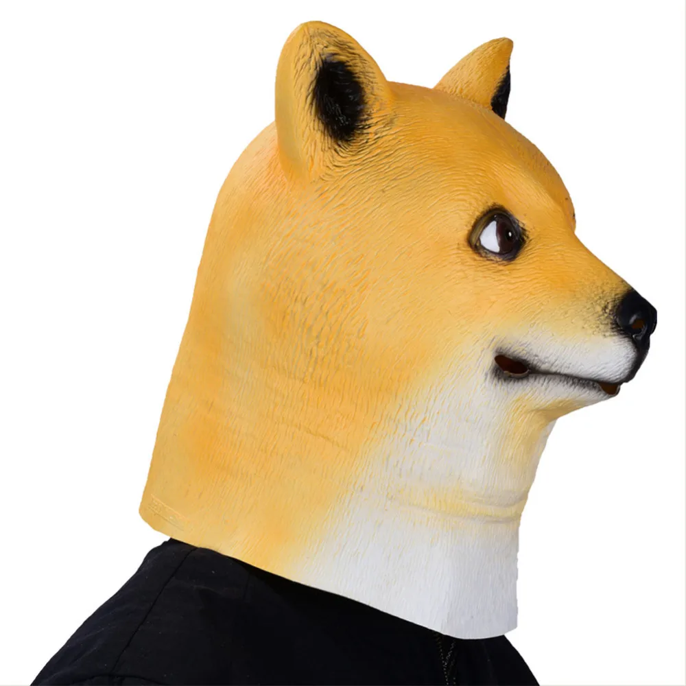 Японская Акита анфас Глава маска Косплэй милые животные собака желтый Цветной Латекс Хэллоуин маска для маскарада Необычные карнавал