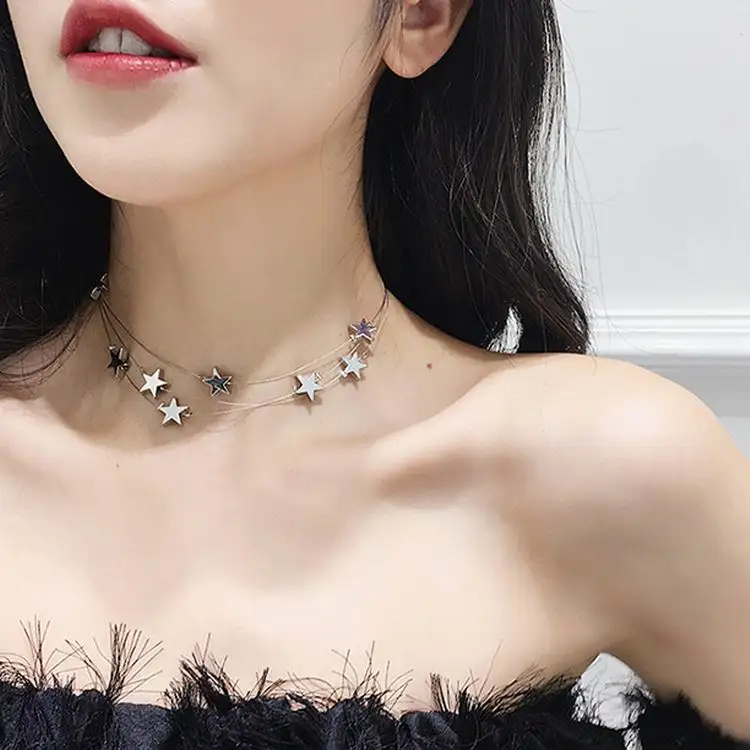 MENGJIQIAO корейское Новое модное ожерелье-чокер для женщин милая звезда многослойное короткое ожерелье бижутерия модное колье
