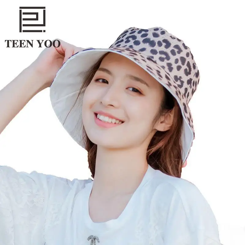 

2019 Wide Brim Double Side Folderable Buclet Sun Hat For women Leopard Reversible Seaside Vacation Cap Summer Ladies Beach Hat