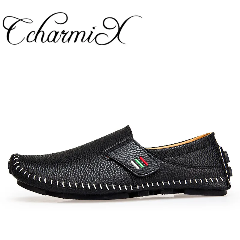 CcharmiX/кожаная мужская обувь размера плюс 38-47, мужские весенние лоферы, Мужская Роскошная обувь для вождения, слипоны, повседневные мужские лоферы, мокасины - Цвет: black 1
