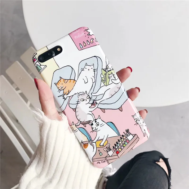

Funny Cartoon cat kit manicure cute animal phone case Glossy For coque iPhone 7 7 plus 8 6s plus case silicon for iPhone cover X