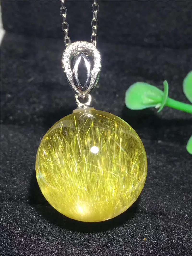 

Natural Gold Rutilated Quartz Titanium Pendant 22mm Ball Shape Woman Man Wealthy Lucky Gift Fashion Gemstone Pendants AAAAA