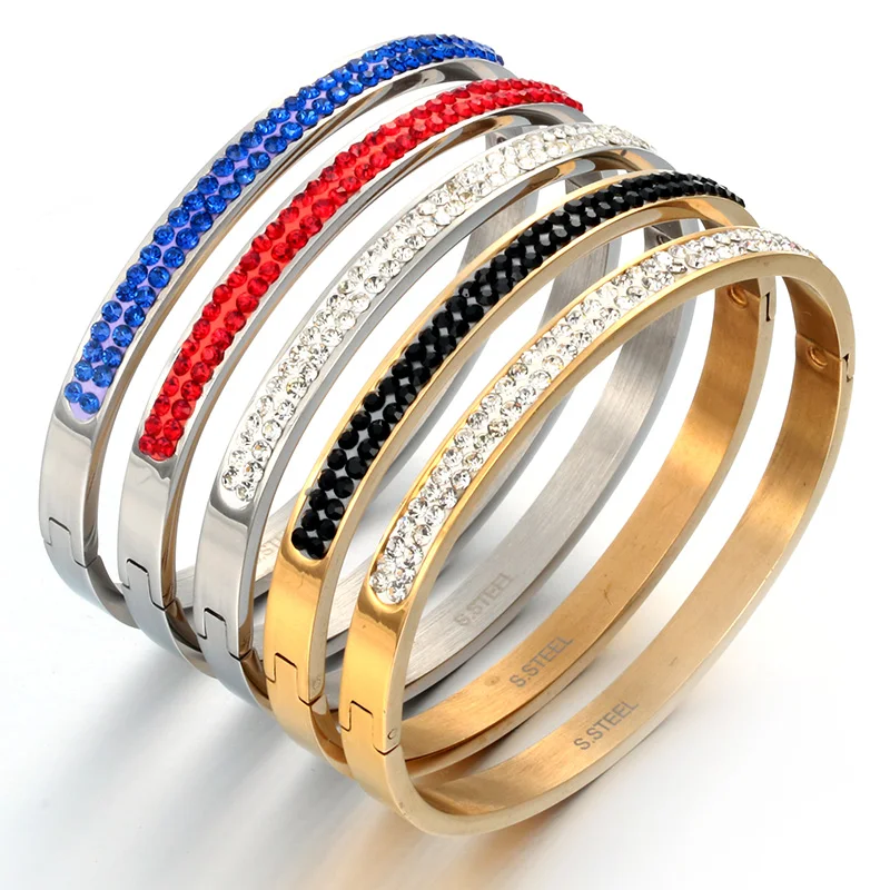 Luxury Female CZ Charm Stainless Steel Bracelet Colorful Zirconia