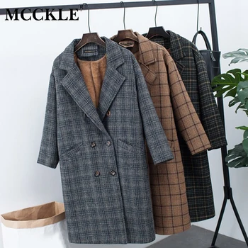 

Women's Plaid Velvet Thick Woolen Jacket Thicken Fleece Long Wool Coats Female 2020 Winter Spring Korean Loose Warm Coat Outwear