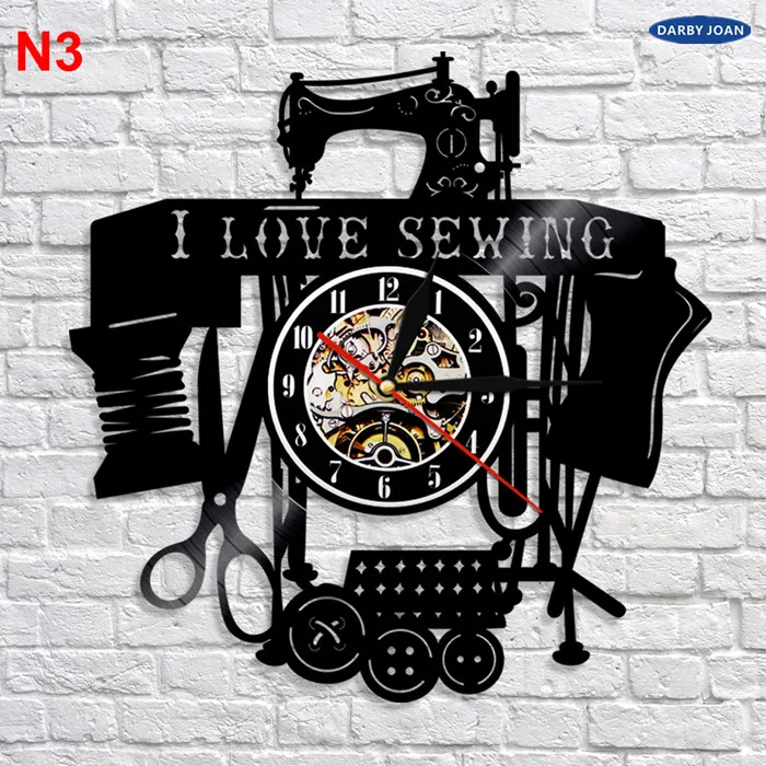 Sewing Salon Wall Clock, Tailoring Vinyl Record Clock 12inch(30 cm), Tailor Gift (Black clockface) 