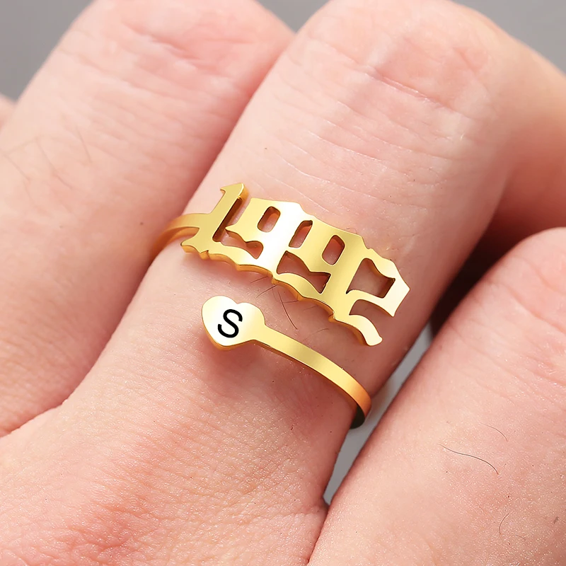 

Custom Year Initial 26 Letter Rings for Women Personalized Heart Birth Year Gold Silver Love Ring Customized Number Rings Gift
