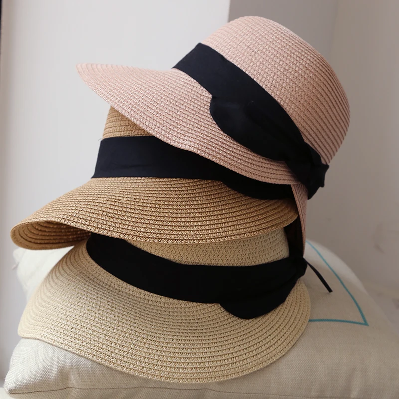 Популярная женская шляпа от солнца, соломенная шляпа ручной работы, летняя пляжная морская Солнцезащитная шляпа с большими полями, повседневные дамские и девичьи Ленточные шляпки с бантом, складная Панама