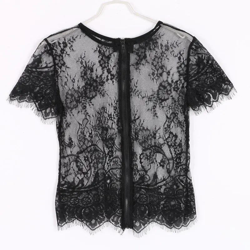 

WomenSwxy Solid Lace Vest Top short Sleeve Chiffon Casual Tops T-Shirt Size S-XL