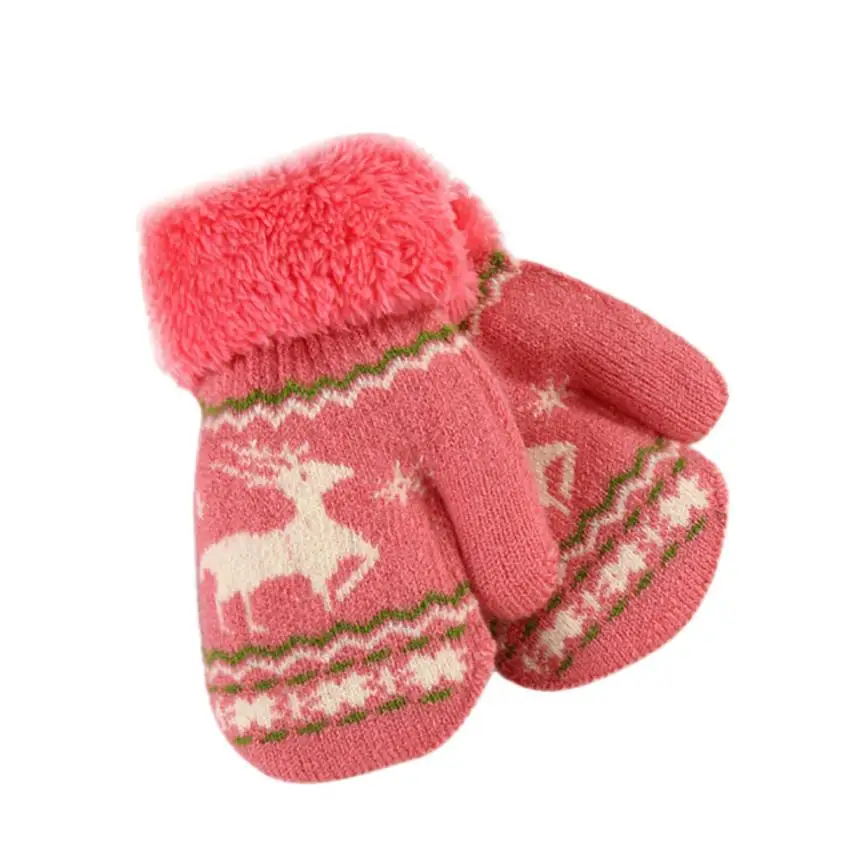 Теплые зимние теплые перчатки с рождественским оленем для маленьких девочек и мальчиков; детские перчатки; Рождественская одежда; 8 шт - Цвет: Watermelon Red