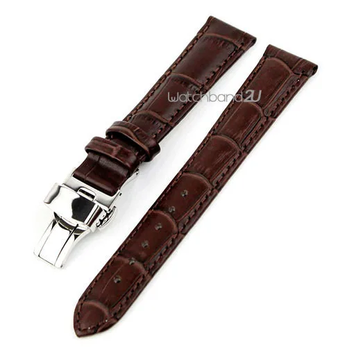 

Alligator Grain Leather Push Button Deployment Clasp Watch Band Strap Brown 12mm, 14mm, 16mm,17mm, 18mm,19mm,20mm,21mm,24mm,22mm