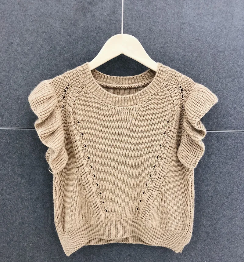 Kids Girl Ruffle Knitted Sweater Vest Toddler Girl Fashion Pullover Sleeveless Wholesale Bulk