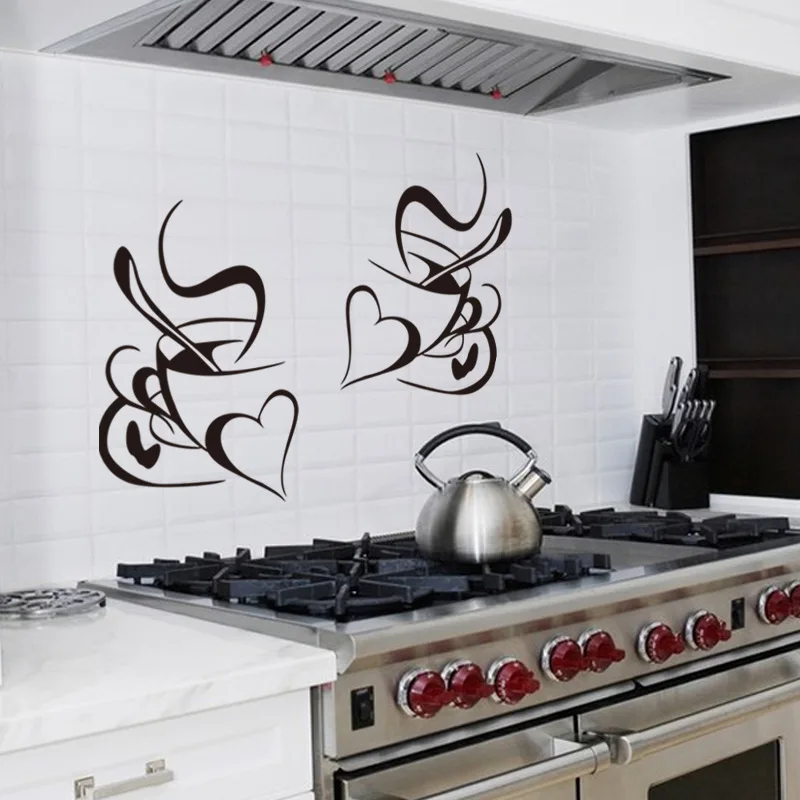 Wall stickers Retro double love coffee cup Restaurant kitchen background Removable decals Cafe living room Home decor mural