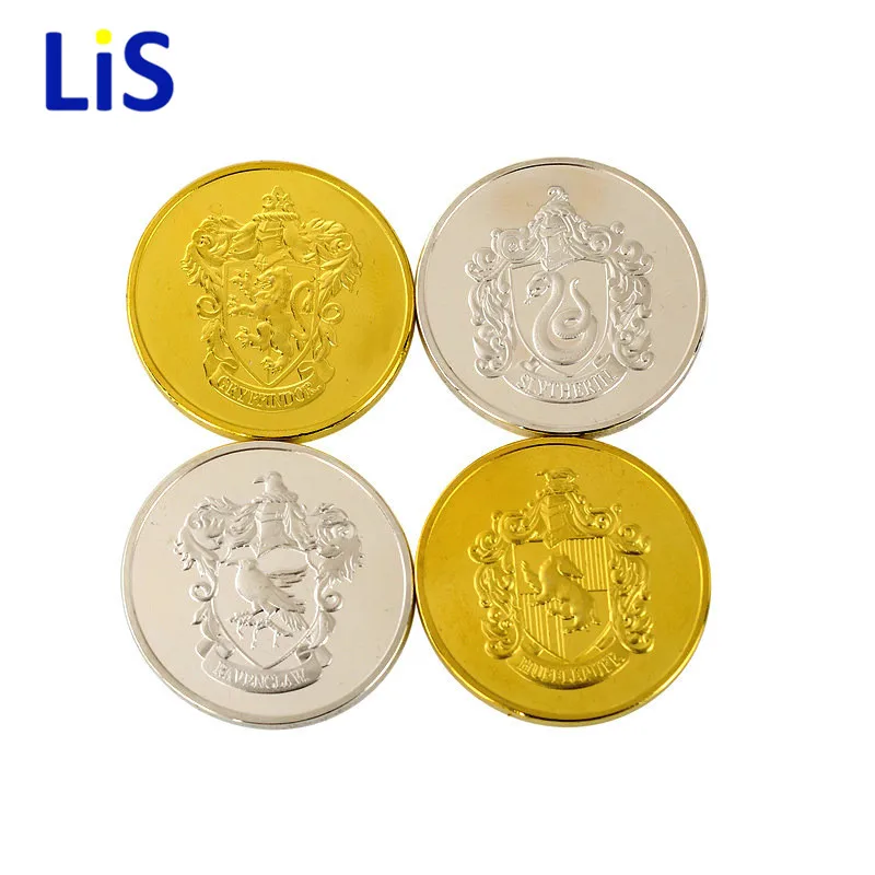 

4Pcs/set Action Figures Harri Potter Coin Hogwarts Potter Emblem Commemorative Coins Harry Zinc Alloy badges Collection Toys