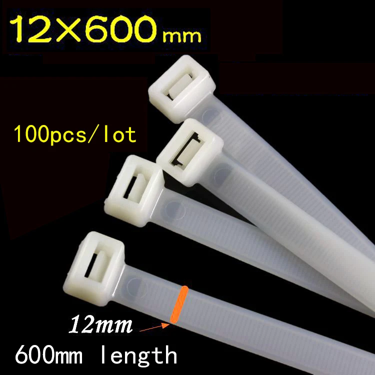 100pcs/lot 12*600mm Self Locking Plastic Nylon Cable Tie Wire Organizer