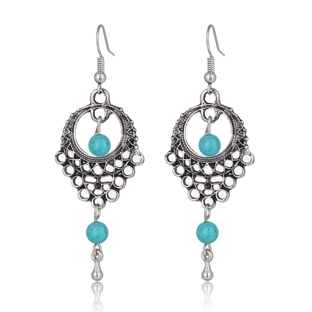 

Hot Selling Retro Bohemian Dream Catcher Ear Drop Blue beads Dangle Earrings Women Charming Jewelry Pendientes Mujer Gifts