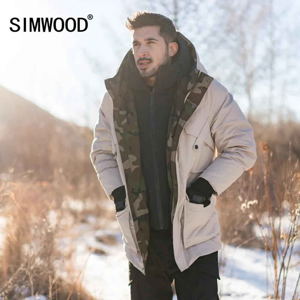 SIMWOOD Пуховики на белом утином пуху Для мужчин зимние теплые Hooded Puffer Мода