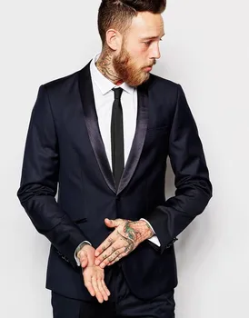 

Classic Style Two Button Navy Blue Groom Tuxedos Groomsmen Men's Wedding Prom Suits Custom Made (Jacket+Pants+Girdle+Tie) K:383