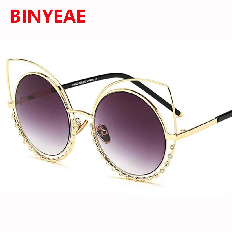 Высококачественные большие солнцезащитные очки кошачий глаз, алмазные солнцезащитные очки, брендовые дизайнерские, модные роскошные отражающие зеркальные солнцезащитные очки