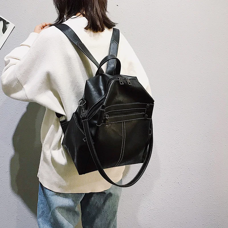 Fashion Women Rivet Backpack Pu Leather Female Backpacks School Backpack For Teenage Girls Female single shoulder bags Mochila (4)