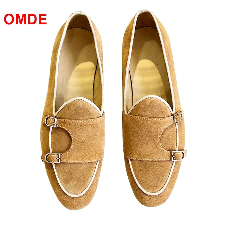 OMDE Yellow Monk Strap Suede Loafers Men Fashion Handmade Slip On Dress Shoes Breathable Summer Men Shoes Leather Flats цена OMDE Yellow Monk Strap Suede Loafers Men Fashion Handmade Slip On Dress Shoes Breathable Summer Men Shoes Leather Flats цены онлайн