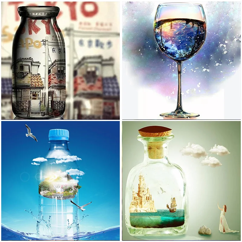 

Cross Stitch Embroidery Beautiful Glass Landscape 5D Diamond Painting Full Square Drill 3D Home Wall Decorations Gifts Mosaic