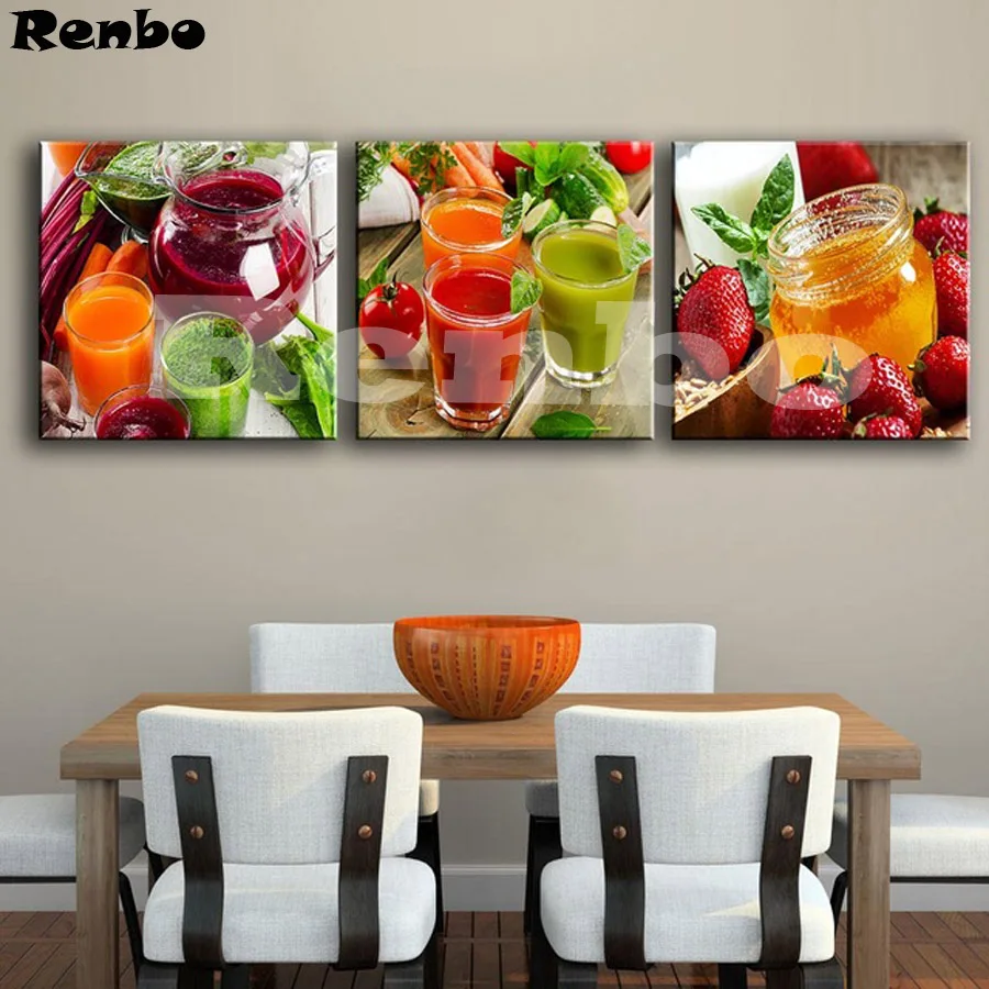 

3 PCS Diamond Embroidery Fruit 5D DIY Full Diamond Painting still life Cross Stitch Mosaic Pictures Rhinestones Kitchen Decor