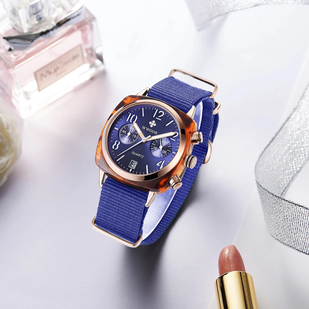  WWOOR Brand Luxury Women's Casual Quartz Watches Waterproof Wristwatch Women Fashion Dress Nylon La